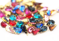 8 Light Topaz Swarovski Crystal Drop With Raw Brass Prong Setting 10x6 Mm