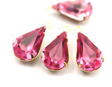 5 Rose Pink Swarovski Crystal Drop with Raw Brass Prong Setting 13x8 mm
