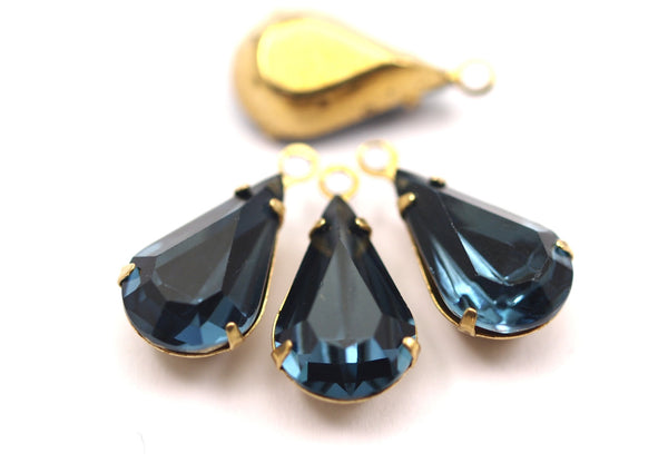5 Indicolite Swarovski Crystal Drop with Raw Brass Prong Setting 13x8 mm  Y310