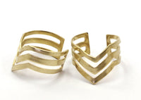 Brass Chevron Ring - 10 Raw Brass Adjustable Triple Chevron Rings (16x17mm / 23 Gauge) Mn01
