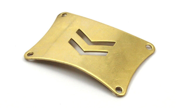 Brass Stamping Blank, 5 Raw Brass Pillow Stamping Blank With Chevron With 4 Holes (32x20x0.80mm) D002--C078