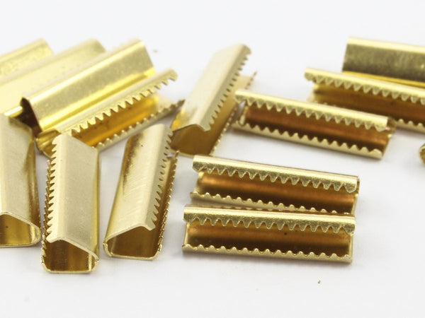 20 Raw Brass Ribbon Crimp Ends Without Loop, Findings (6 X 19 Mm) D0342