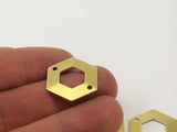 Brass Hexagon Tag, 12 Raw Brass Hexagon Stamping Blank Tag Charms With 2 Holes (20x0.80mm) D0121