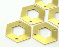 Brass Hexagon Tag, 12 Raw Brass Hexagon Stamping Blank Tag Charms With 2 Holes (20x0.80mm) D0121