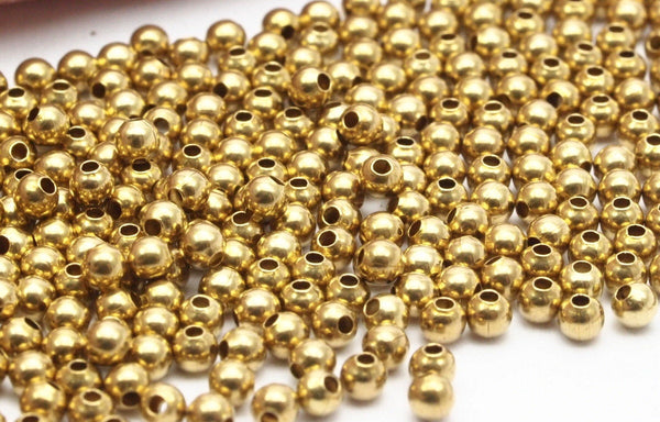 500 Raw Brass Spacer Ball Beads , Crimp Beads (2mm , Hole Size 0.7mm ) Bs 1090--N0565