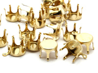 Wide Prong Setting, 50 Raw Brass Charms With 10mm /ss45 Prong Setting , Snap-set   (7x9mm)  Bs 1261