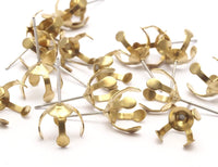 Stainless Steel Earring Post, 24 Stainless Steel Earring Posts With Raw Brass 10mm Pad Bs 1264