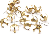 Stainless Steel Earring Post, 24 Stainless Steel Earring Posts With Raw Brass 10mm Pad Bs 1264