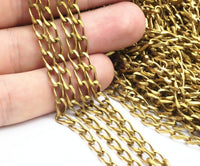 Faceted Brass Chain, 2 M. Faceted Raw Brass Open Link Curb Chain (8x3.6mm) Bs 1005