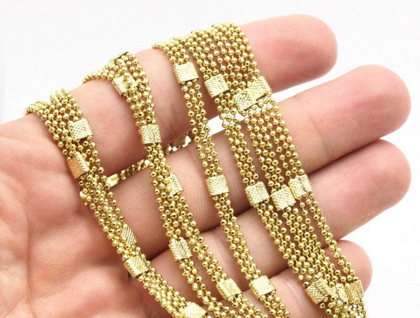 Faceted Ball Chain, 2M - Raw Brass Faceted 3 Strand Ball Chain (3x1.5mm) Z128