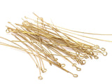 50 Raw Brass Eye Pins, Findings (80x0.85mm) BRC255
