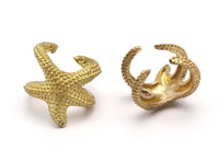 Brass Starfish Ring - 4 Raw Brass Adjustable Starfish Rings Mn69