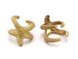 Brass Starfish Ring - 4 Raw Brass Adjustable Starfish Rings Mn69
