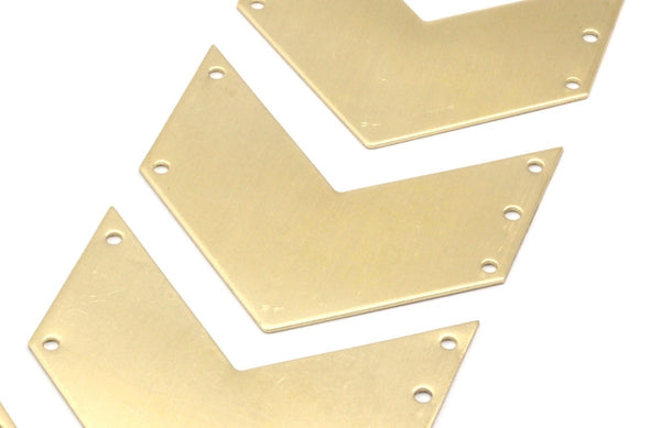 Chevron Necklace Finding, 6 Raw Brass Chevrons with 5 Holes  (50x25x0.80mm) A0875--N0611