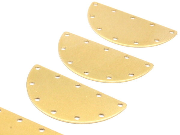Brass Circle Blank, 12 Raw Brass Semi Circle Blanks with 10 Holes (40x20x0.80mm)  A0963