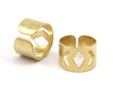 Brass Geometric Ring - 6 Raw Brass Adjustable Geometric Ring Settings (19mm) A0883