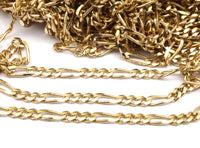 Link Chain, Figaro, 5 Meters Faceted Raw Brass Soldered Figaro Chain (3.6mm) Nb102