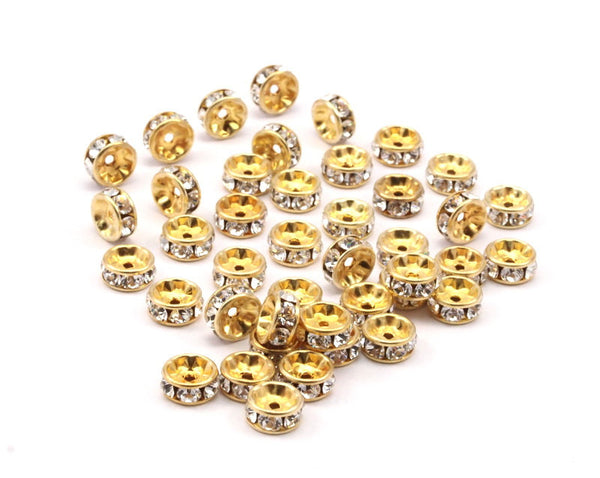 12 Vintage Gold Swarovski Rondelle Beads ( 7.5x3.5 Mm ) SR66 Y255