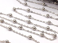 Silver Brass Ball Chain, 5 Meters - 16.5 Feet (2x4 Mm) Silver Tone Brass Soldered Chain With Balls C54 ( Z0022-2 )