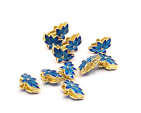 Enamel Flower Bead, 2 Enamel Blue Gold Colour Lotus Flower Beads (17x11mm)   B-5