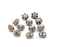 Enamelled Brass Beads, 2 PCS Blue Enamel Flower Connectors 10x7mm R075