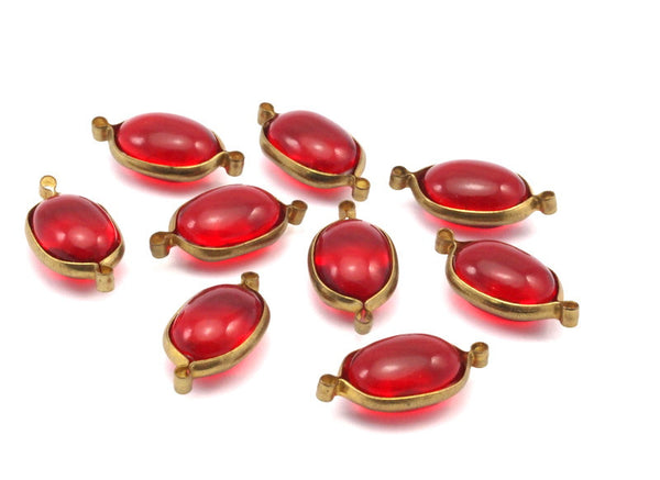 5 Vintage Red Plastic Bead With Brass Connectors 21x11 Mm Brc231