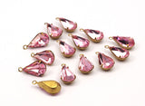 5 Rose Pink Swarovski Crystal Drop with Raw Brass Prong Setting 13x8 mm   Y310