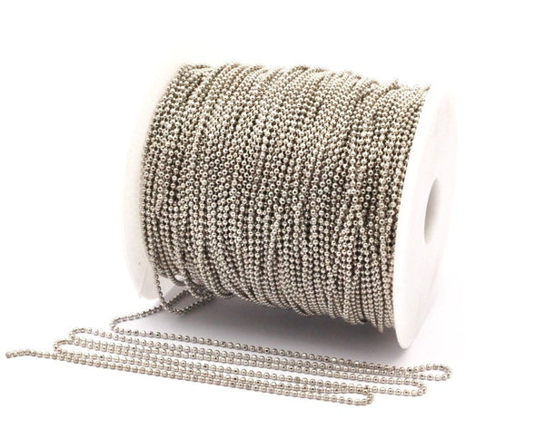 Silver Ball Chain, 3 Meters - 9.9 Feet (1.5mm) Silver Tone Brass Faceted Ball Chain - W71