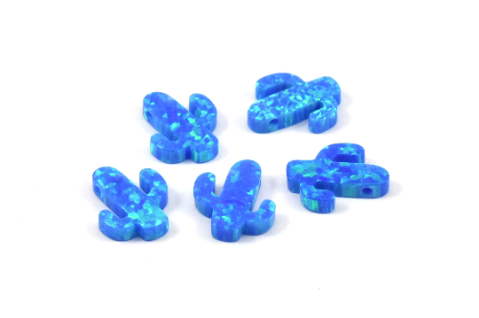 Synthetic Opal Cactus, 1 Blue Tiny Cactus Bead, Cactus Charm, Exotic Beads (13x11mm)