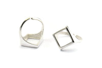 Silver Diamond Ring, 925 Silver Diamond Shape Adjustable Rings N0066