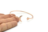 Rose Gold Moon Star Cuff, 1 Rose Gold Lacquer Plated Brass Open Bangles With Moon And Star Ending BS 2028 Q0008