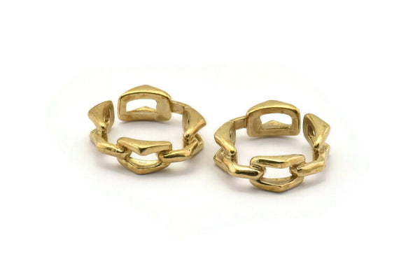 Brass Adjustable Ring, 2 Raw Brass Chain Shaped Adjustable Rings (17mm) SY0129