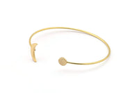 Brass Crescent Moon Cuff, 2 Raw Brass Open Bangles With Crescent And Moon Ending BS 2029