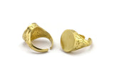 Brass Ring Settings, 2 Raw Brass Adjustable Duke Rings Settings - Pad Size 16x14mm N0730